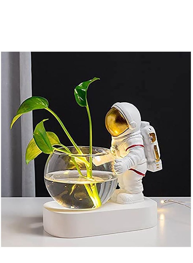 شو وو Astronaut Planter Spaceman Glass Vase Resin Hydroponics Flower Vases Led Light Nordic Modern Succulent Pot Creative Decor White for Home Office Table - Image 1