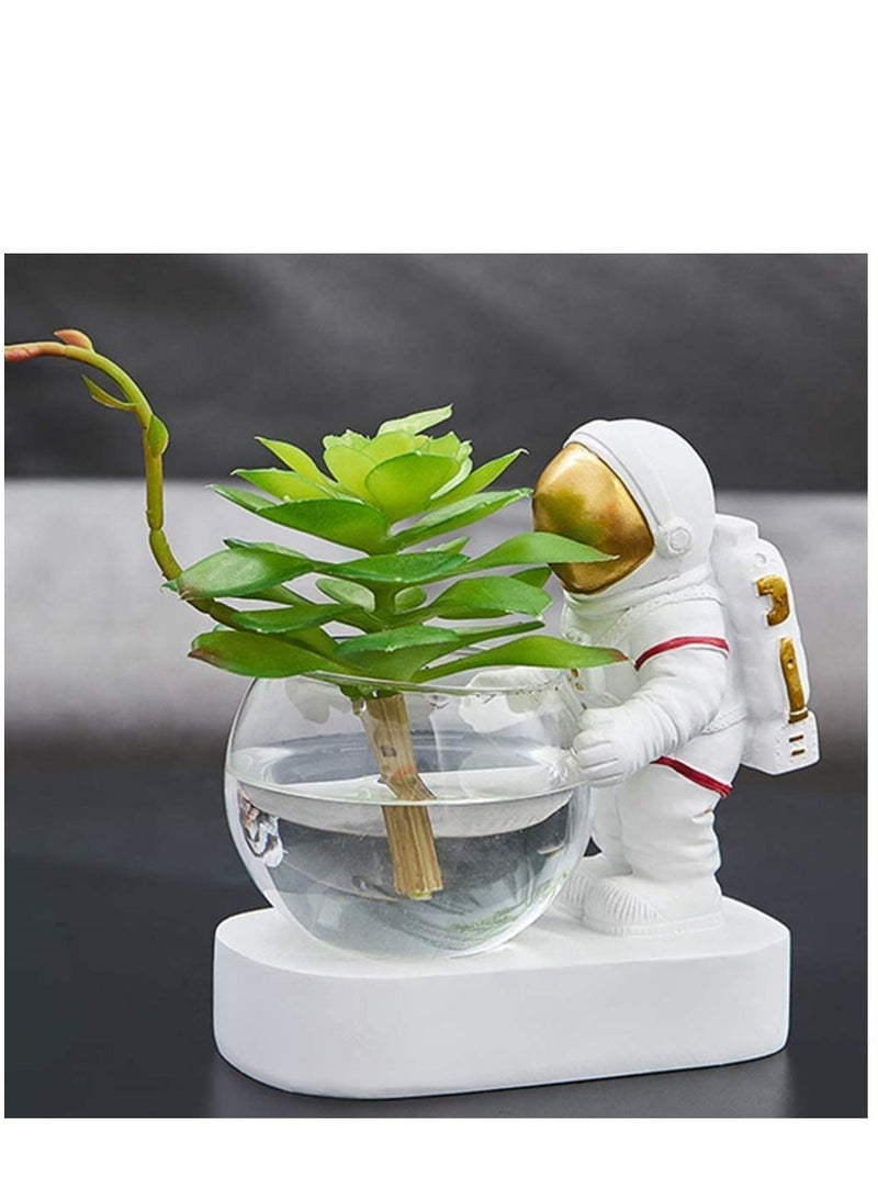 شو وو Astronaut Planter Spaceman Glass Vase Resin Hydroponics Flower Vases Led Light Nordic Modern Succulent Pot Creative Decor White for Home Office Table - Image 4