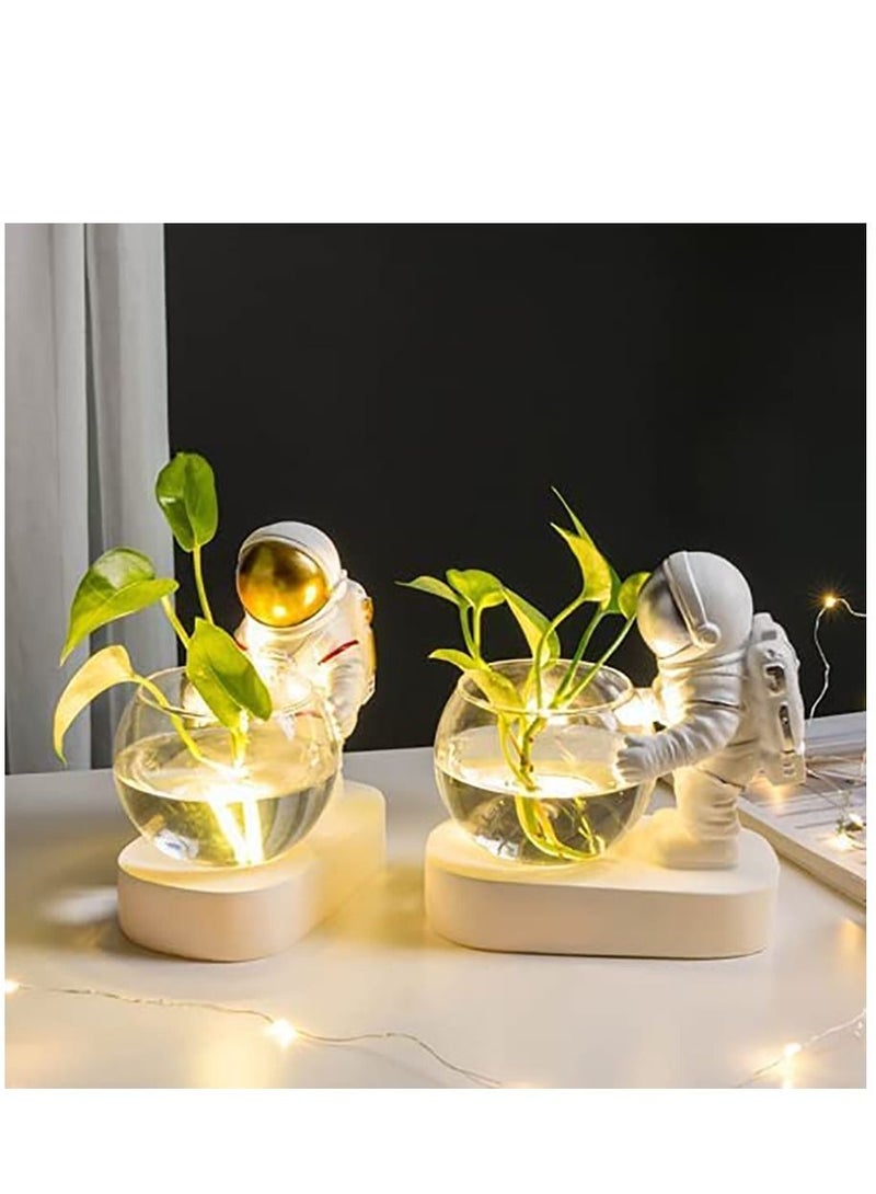 شو وو Astronaut Planter Spaceman Glass Vase Resin Hydroponics Flower Vases Led Light Nordic Modern Succulent Pot Creative Decor White for Home Office Table - Image 3