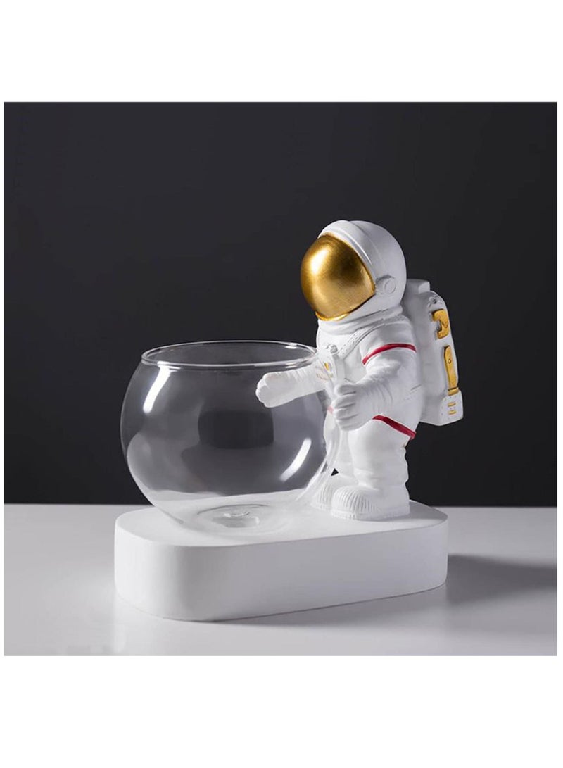 شو وو Astronaut Planter Spaceman Glass Vase Resin Hydroponics Flower Vases Led Light Nordic Modern Succulent Pot Creative Decor White for Home Office Table - Image 2
