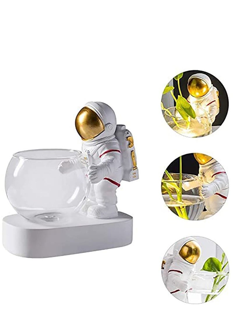 شو وو Astronaut Planter Spaceman Glass Vase Resin Hydroponics Flower Vases Led Light Nordic Modern Succulent Pot Creative Decor White for Home Office Table - Image 5