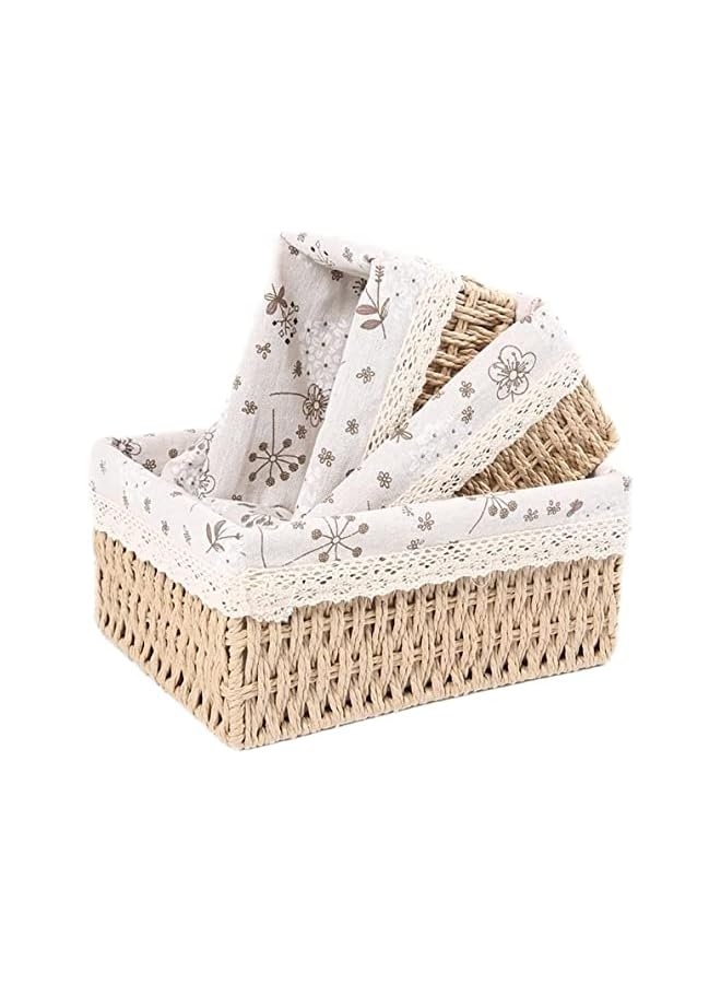 jaexest Set of 3 Macrame Storage Baskets Boho Decor Baskets for Organizing Decorative Paper Rope Woven Storage Basket with Liner Rectangular Empty Gift Basket Countertop Shelves Organizer (beige) - Image 2