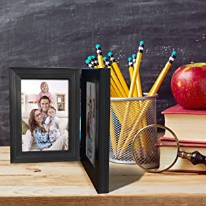 جيفت جاردن GiftGarden 3.5x5 إطار صورة مزدوج مع عرض زجاج واضح 3.5 من 5 إطارات قابلة للطي مثبتة على الطاولة الأسود - Image 5