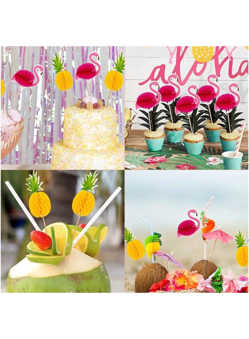 Eilimi 100 Pcs Food Party Toothpicks,Drinks Decorations Accessories Including Umbrellas,Stirrers,Reusable Paper Straws,Sparkler Sticks,Pineapple Stirrers,Flamingo Stirrers for Beach - Image 4