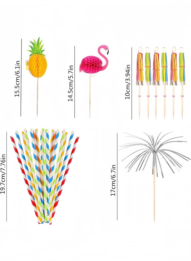 Eilimi 100 Pcs Food Party Toothpicks,Drinks Decorations Accessories Including Umbrellas,Stirrers,Reusable Paper Straws,Sparkler Sticks,Pineapple Stirrers,Flamingo Stirrers for Beach - Image 3