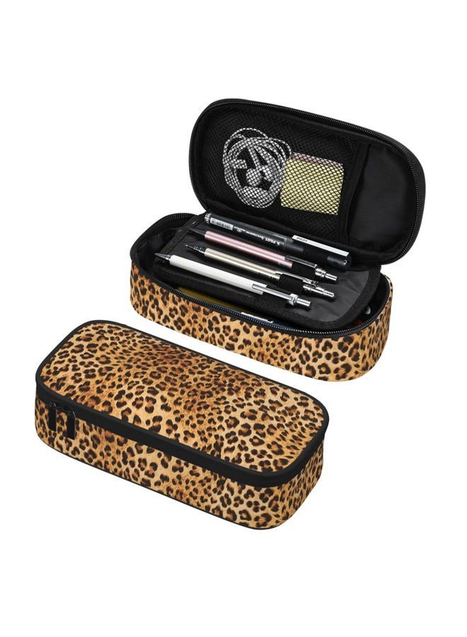 PAUSEBOLL Leopard print Pencil Case for Girls and Kids Cute Pen Box Pouch Large pencil bag with Double Zipper, Portable Pencil Pouch for School Office Supplies - Image 1