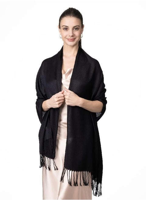 Achillea Large Soft Silky Pashmina Shawl Wrap Scarf in Solid Colors (Black)