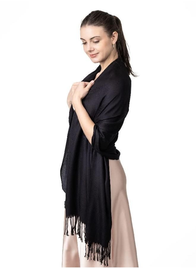 Achillea Large Soft Silky Pashmina Shawl Wrap Scarf in Solid Colors (Black)