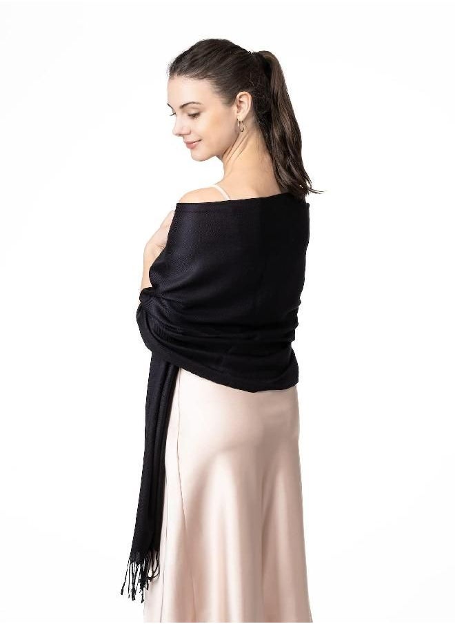 Achillea Large Soft Silky Pashmina Shawl Wrap Scarf in Solid Colors (Black)