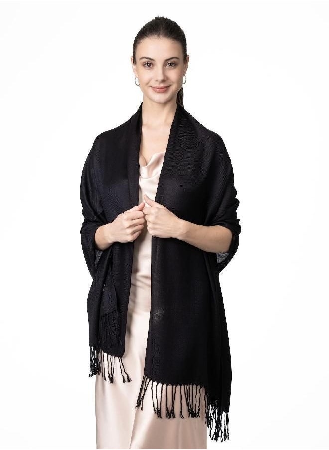 Achillea Large Soft Silky Pashmina Shawl Wrap Scarf in Solid Colors (Black)