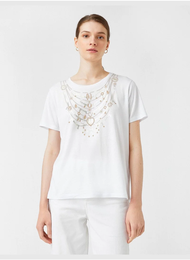 KOTON Diamond Printed T-Shirt Modal Blended