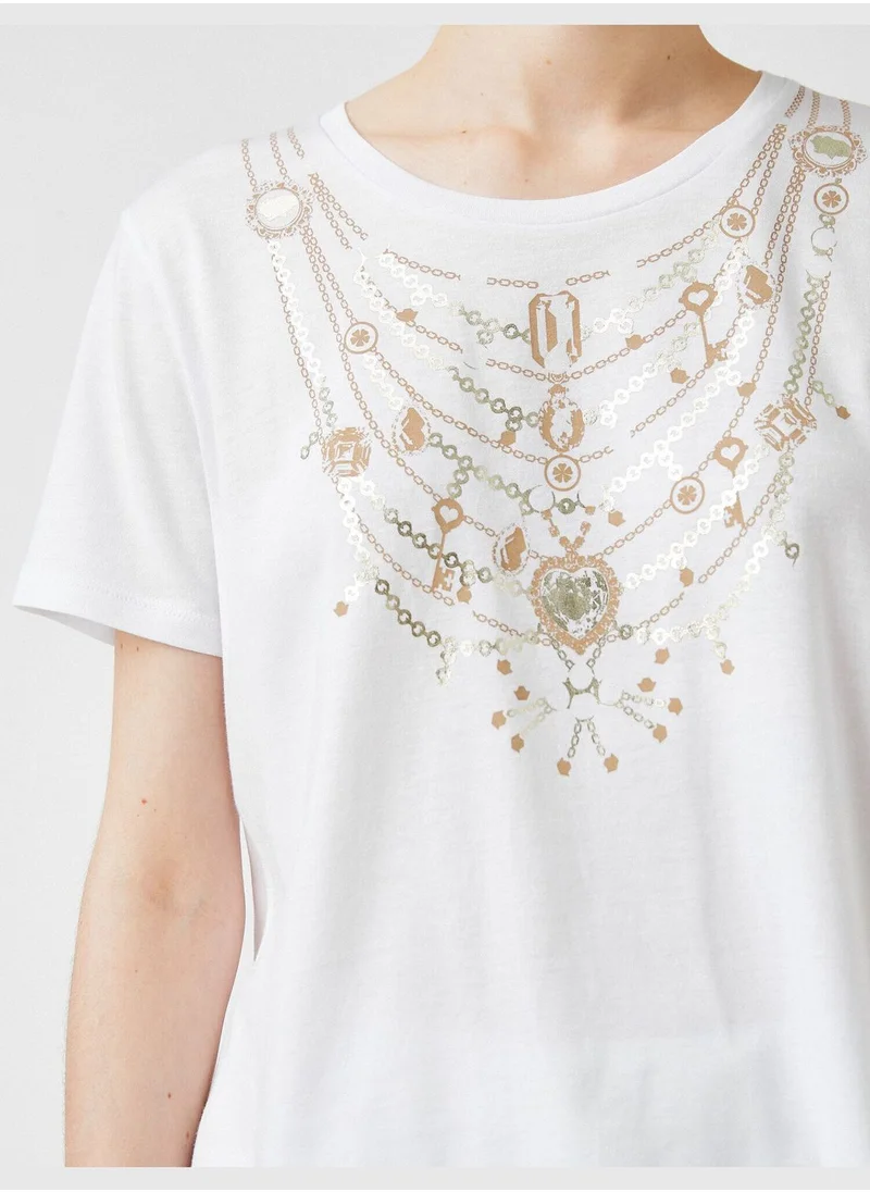 KOTON Diamond Printed T-Shirt Modal Blended
