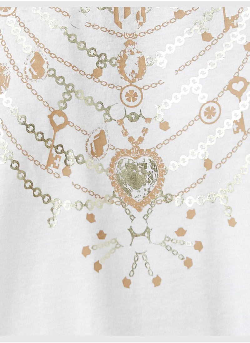 KOTON Diamond Printed T-Shirt Modal Blended