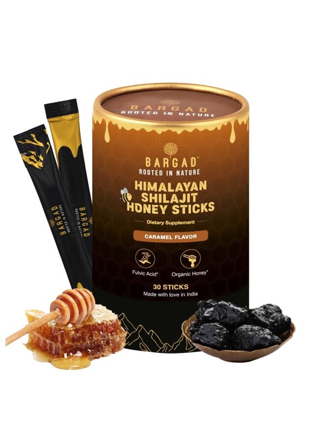 بارجاد | أعواد راتنج شيلاجيت الهيمالايا النقية مع العسل العضوي والكراميل (عبوة من 30 قطعة) | حمض الفولفيك عالي الفعالية 75% فأكثر | أكثر من 85 معدنًا نادرًا | يعزز الطاقة والمناعة والحيوية | عبوات فردية سهلة الاستخدام - Image 1