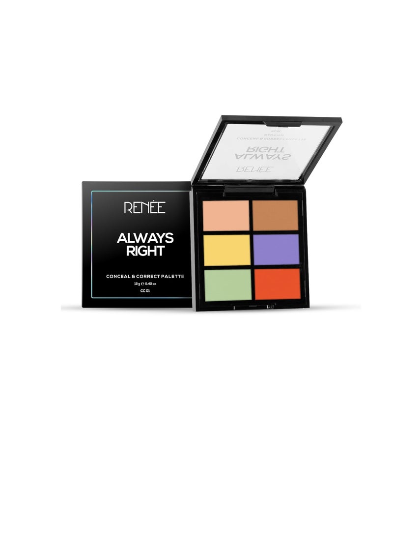 Renee Always Right Conceal  and Correct Palette 12gm  Lightweight Smooth Texture  Blurs Blemishes  Scars and Pigmentation   Evens Out Skin Tone Seamlessly With High Coverage and Blendable Formula - Image 1