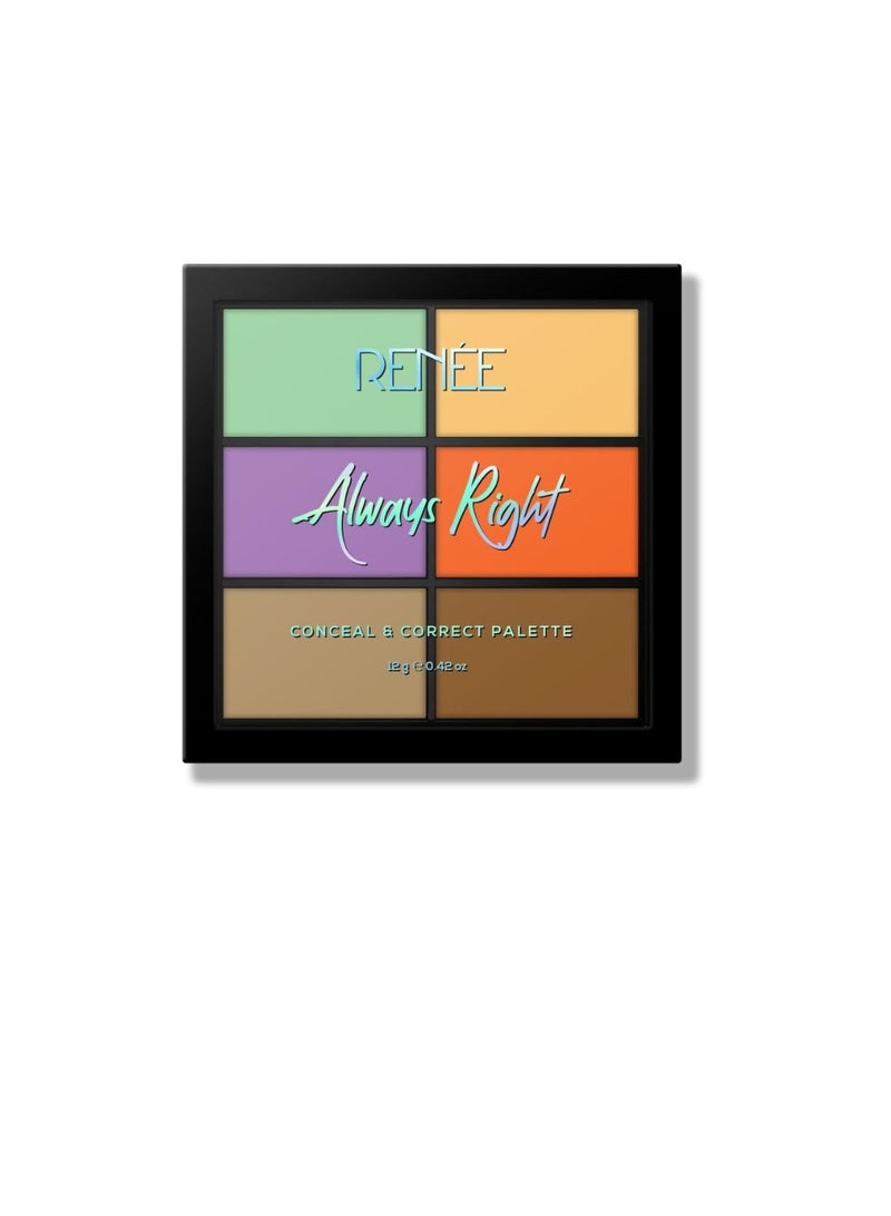 Renee Always Right Conceal  and Correct Palette 12gm  Lightweight Smooth Texture  Blurs Blemishes  Scars and Pigmentation   Evens Out Skin Tone Seamlessly With High Coverage and Blendable Formula - Image 2
