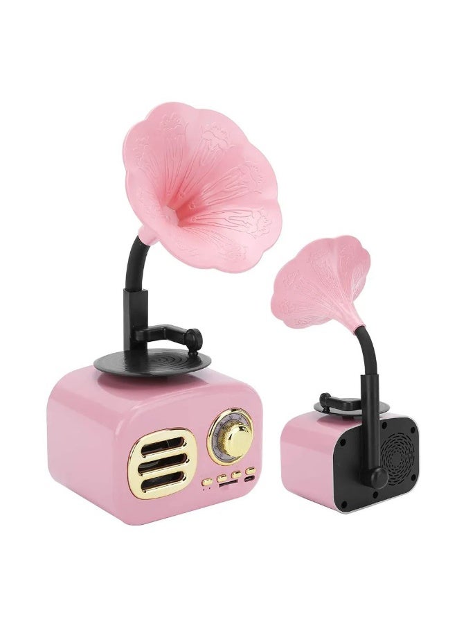 Retro Bluetooth Speaker, Mini Gramophone Phonograph Speaker, Antique Design Bluetooth Speaker for Bedroom and Home Decor, Retro Music Player (Pink)  - Image 1