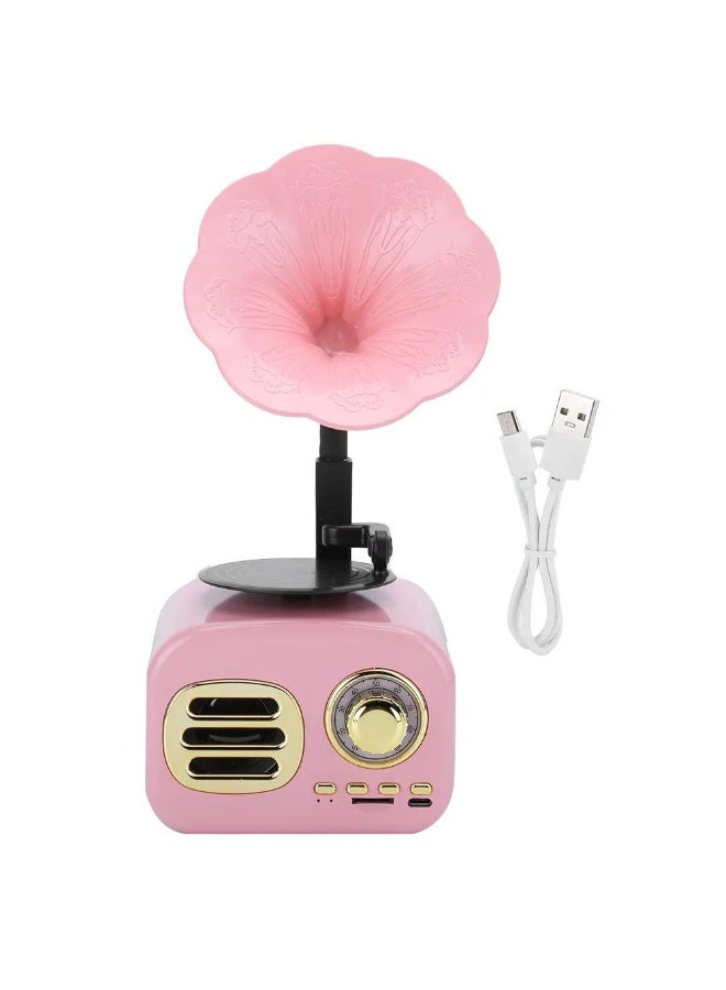 Retro Bluetooth Speaker, Mini Gramophone Phonograph Speaker, Antique Design Bluetooth Speaker for Bedroom and Home Decor, Retro Music Player (Pink)  - Image 3