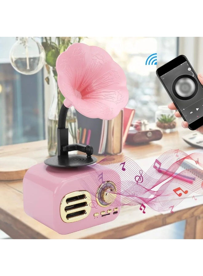 Retro Bluetooth Speaker, Mini Gramophone Phonograph Speaker, Antique Design Bluetooth Speaker for Bedroom and Home Decor, Retro Music Player (Pink)  - Image 2