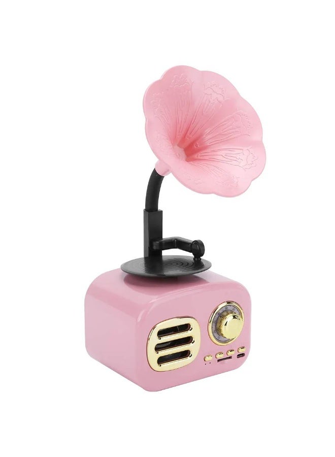 Retro Bluetooth Speaker, Mini Gramophone Phonograph Speaker, Antique Design Bluetooth Speaker for Bedroom and Home Decor, Retro Music Player (Pink)  - Image 5