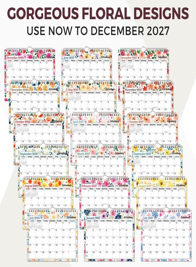 CRANBURY Wall Calendar 2026-2027, 8x6", 18 Months Jul. 2026 to Dec. 2027, Thick Paper, Small Desk & Wall Planner for Office, School, Mini Monthly Hanging Calendar with Stickers, Floral - Image 3