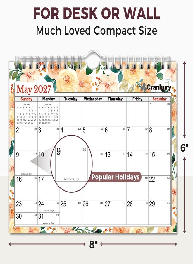 CRANBURY Wall Calendar 2026-2027, 8x6", 18 Months Jul. 2026 to Dec. 2027, Thick Paper, Small Desk & Wall Planner for Office, School, Mini Monthly Hanging Calendar with Stickers, Floral - Image 5