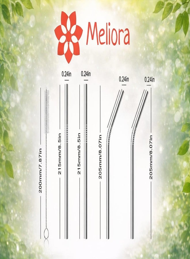 Meliora Reusable Stainless Steel Straws - 8.5" Metal Drinking Straws with Brush | BPA-Free | 2 Bent + 2 Straight Straws | Thick, Durable, Long Straws for Smoothies, Juice, Coffee (Pack of 1) - Image 5