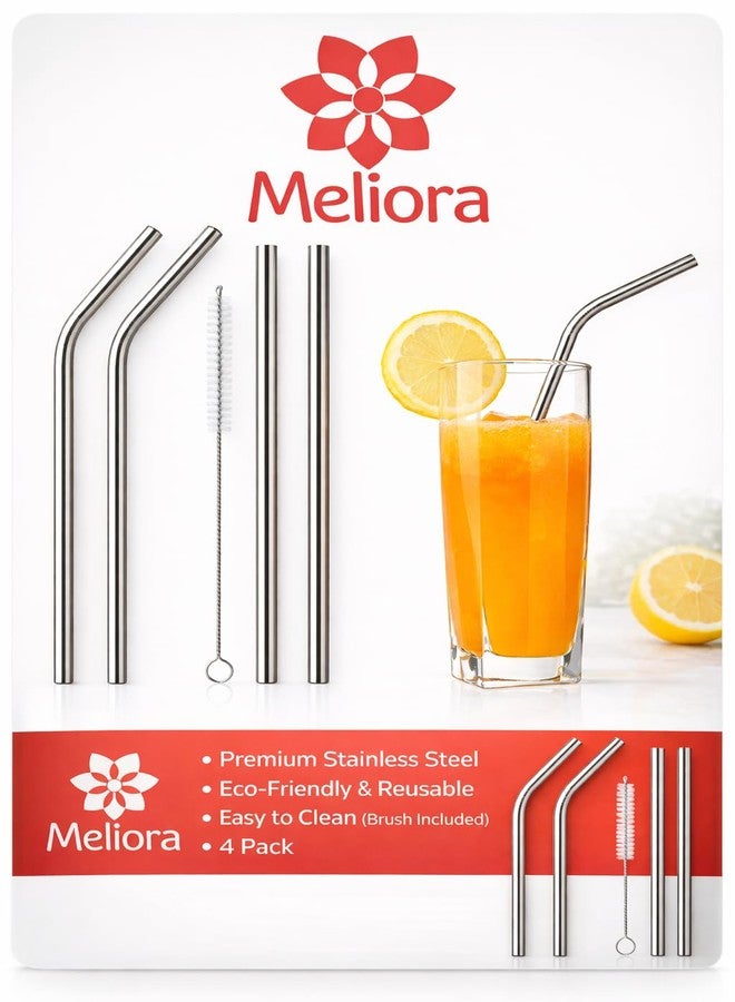 Meliora Reusable Stainless Steel Straws - 8.5" Metal Drinking Straws with Brush | BPA-Free | 2 Bent + 2 Straight Straws | Thick, Durable, Long Straws for Smoothies, Juice, Coffee (Pack of 1) - Image 3