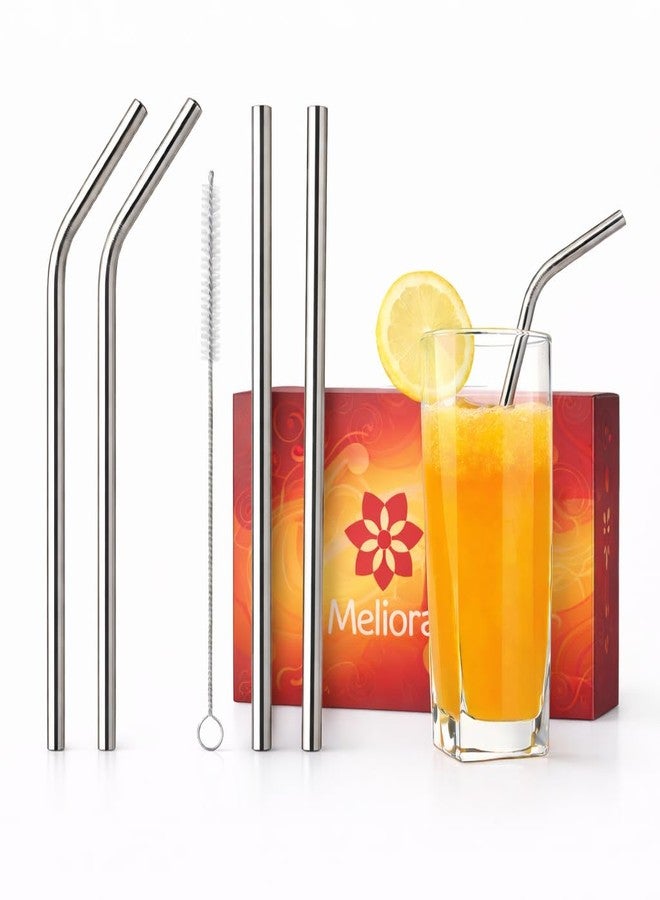 Meliora Reusable Stainless Steel Straws - 8.5" Metal Drinking Straws with Brush | BPA-Free | 2 Bent + 2 Straight Straws | Thick, Durable, Long Straws for Smoothies, Juice, Coffee (Pack of 1) - Image 1