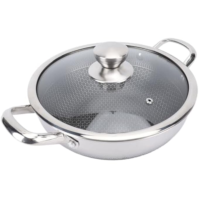 Bewinner 316 Stainless Steel Nonstick Frying Pan With Lid Honeycomb Skillet For Induction  Gas Stove Dishwasher Safe Anti Scratch Cookware For Home  Professional Use 30Cm - Image 2