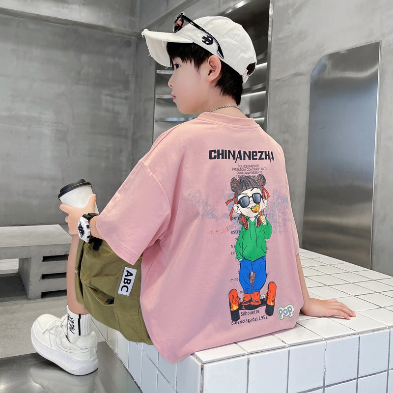 Boys Short-Sleeved T-Shirt Summer Thin Children'S Summer Half-Sleeved Loose Big Children'S Summer Cotton T-Shirt - Image 4