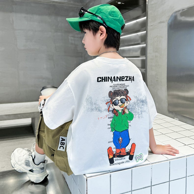 Boys Short-Sleeved T-Shirt Summer Thin Children'S Summer Half-Sleeved Loose Big Children'S Summer Cotton T-Shirt - Image 3