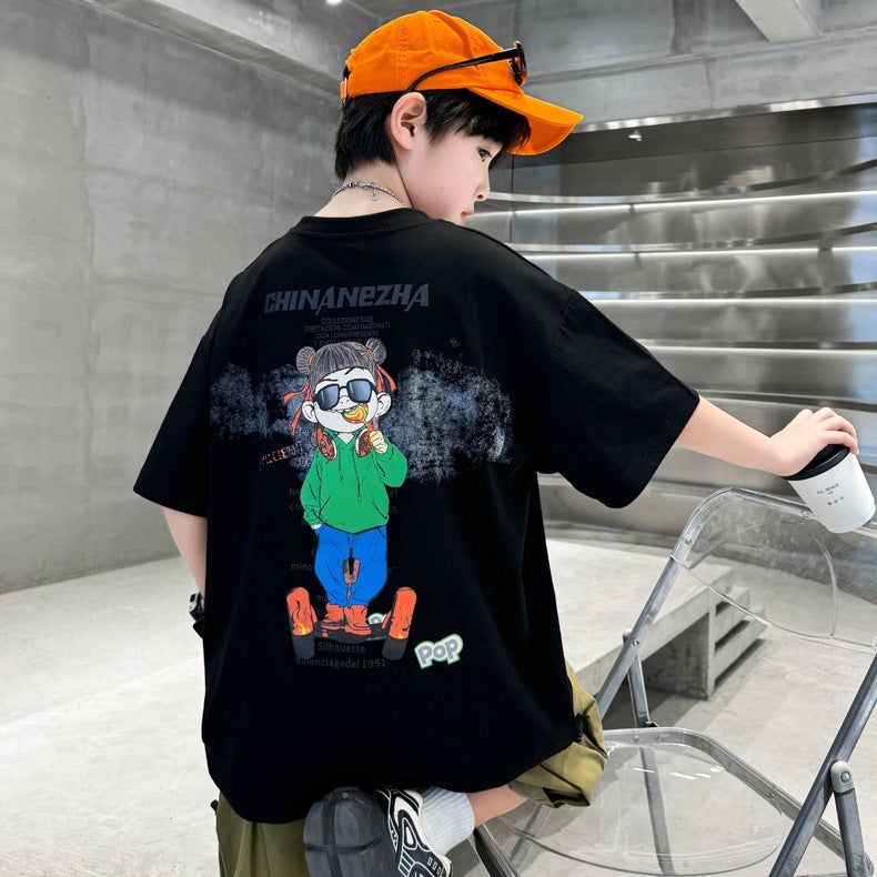 Boys Short-Sleeved T-Shirt Summer Thin Children'S Summer Half-Sleeved Loose Big Children'S Summer Cotton T-Shirt - Image 2