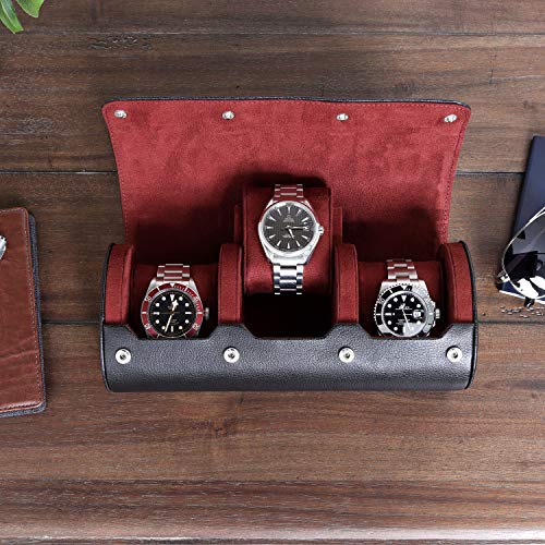 ROTHWELL Watch Roll Travel Case for 3 Watches | Tough Portable Protection, Fits All Wrist Watch & Smart Watches Up to 50mm (Black/Red) - Image 5