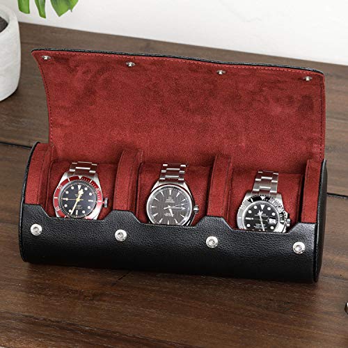 ROTHWELL Watch Roll Travel Case for 3 Watches | Tough Portable Protection, Fits All Wrist Watch & Smart Watches Up to 50mm (Black/Red) - Image 4