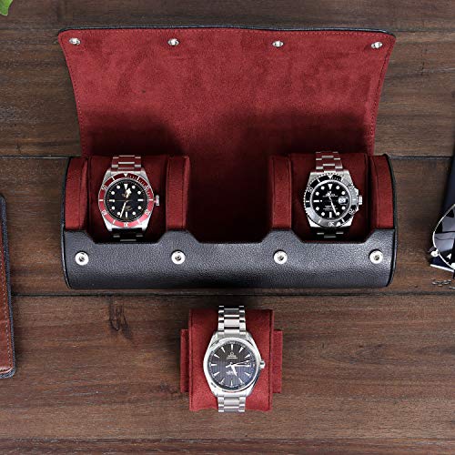 ROTHWELL Watch Roll Travel Case for 3 Watches | Tough Portable Protection, Fits All Wrist Watch & Smart Watches Up to 50mm (Black/Red) - Image 3