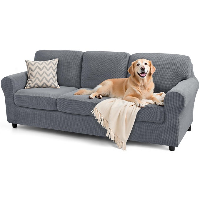 SUBRTEX 7 Pieces Stretch Sofa Slipcover Sets Couch Cover Sets Backrest Cushion Covers Furniture Protector Collection Set for Oversize Sofa Loveseat Chair Slip CoversLarge Light Gray