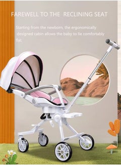Arabest Two Way Fast Folding Stroller Lightweight and Portable Travel Stroller Baby Stroller White/Pink  - Image 2