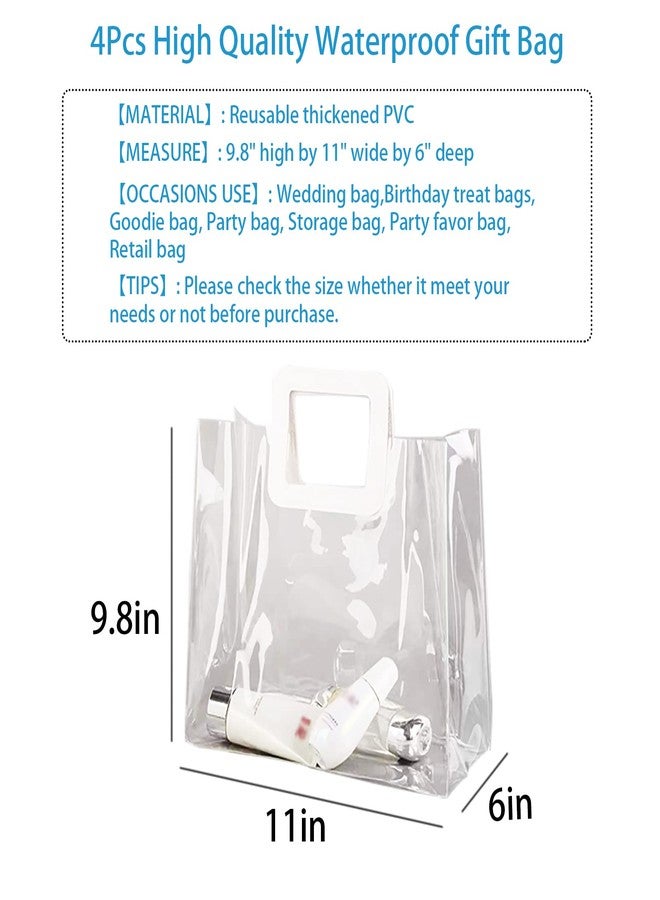 Rmannke Clear Gift Bag with Handle, 4 Pcs Large Transparent PVC Gift Bag, Heavy Duty Reusable Gift Wrap Bags for Bridal Party, Baby Shower, Wedding Favor, Shopping Bag Bulk- 9.8"x6"x11" - Image 2