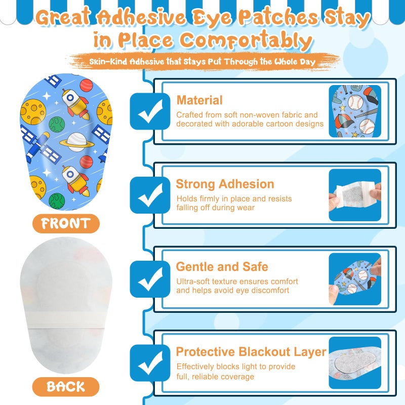 LifeisLuck 75 Pcs Adhesive Eye Patches for Kids Boys, 15 Cute Styles, 3 x 2 Inch Latex Free Breathable Cotton Adhesive Eye Patch for Amblyopia Lazy Eye, Light Blocking Disposable Eye Pad for Toddler Boys - Image 3