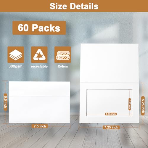 Silunkia 60 Packs White Photo Frame Cards with Envelopes for 5 x 7 Picture, Paper Picture Frames, Photo Folders with Self Seal Envelopes for Classroom DIY Birthday Christmas Wedding Postcards - Image 2