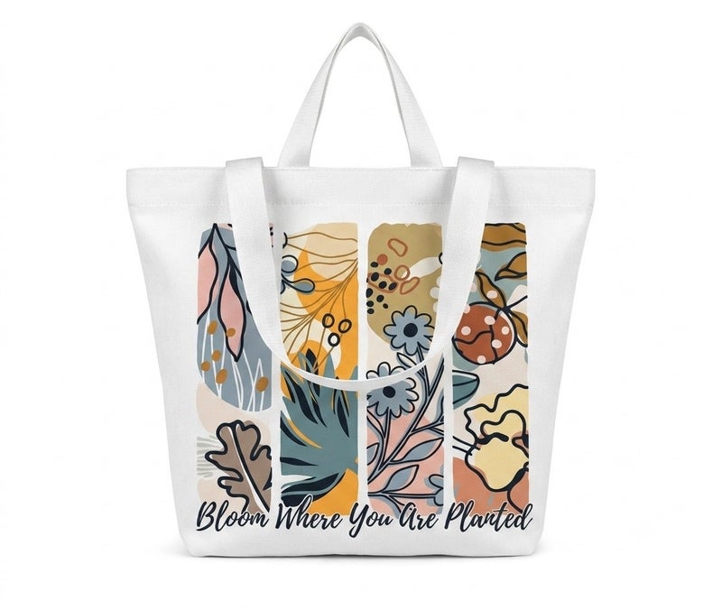 YOU ARE PLANTED Medium Beach Bag – Graphic Print Design in White – 45 × 40 cm - Image 1
