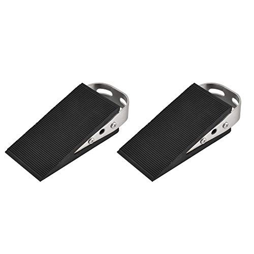 JQK Heavy Duty Door Stopper Rubber Wedge, 304 Stainless Steel Security Door Stops Works On All Floor Types, Brushed(2 Pack), DSB6-BN-P2 - Image 1