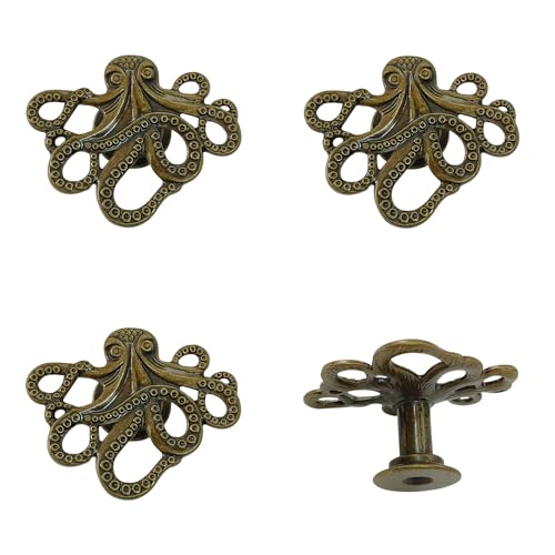 LLDYNW 4 pcs Octopus Drawer Knobs Creative Shape Drawer Knobs Single Hole Pulls Handles for Cupboard Dresser Wardrobe Handles (Bronze) - Image 1