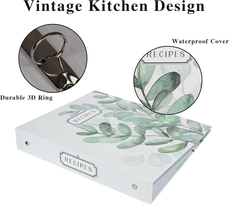 Hiwhy 3 Ring Binder, 8.5x9.5, Full Page Binder Set with 25 Pages, 50 Recipe Cards & 6 Dividers - Image 2