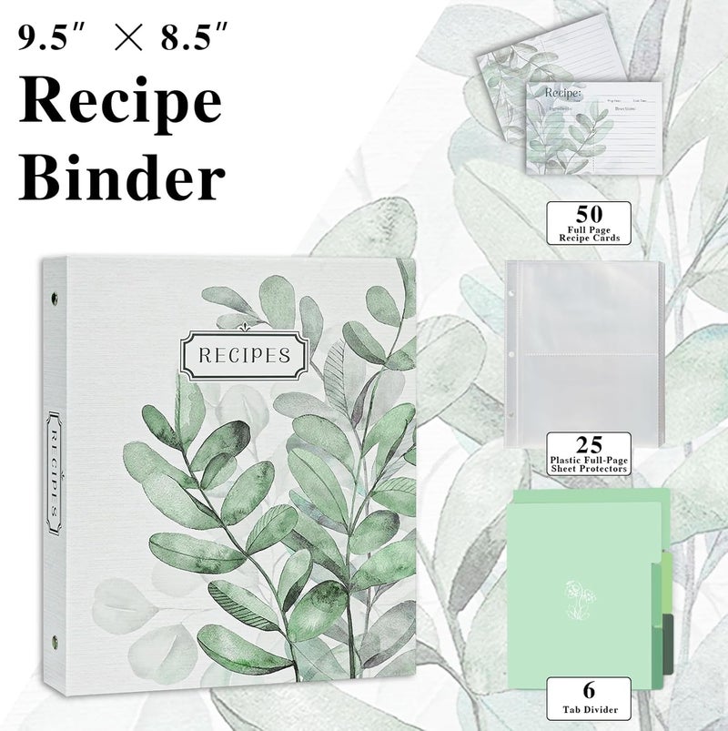 Hiwhy 3 Ring Binder, 8.5x9.5, Full Page Binder Set with 25 Pages, 50 Recipe Cards & 6 Dividers - Image 3