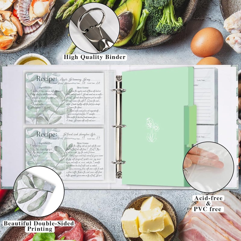 Hiwhy 3 Ring Binder, 8.5x9.5, Full Page Binder Set with 25 Pages, 50 Recipe Cards & 6 Dividers - Image 5