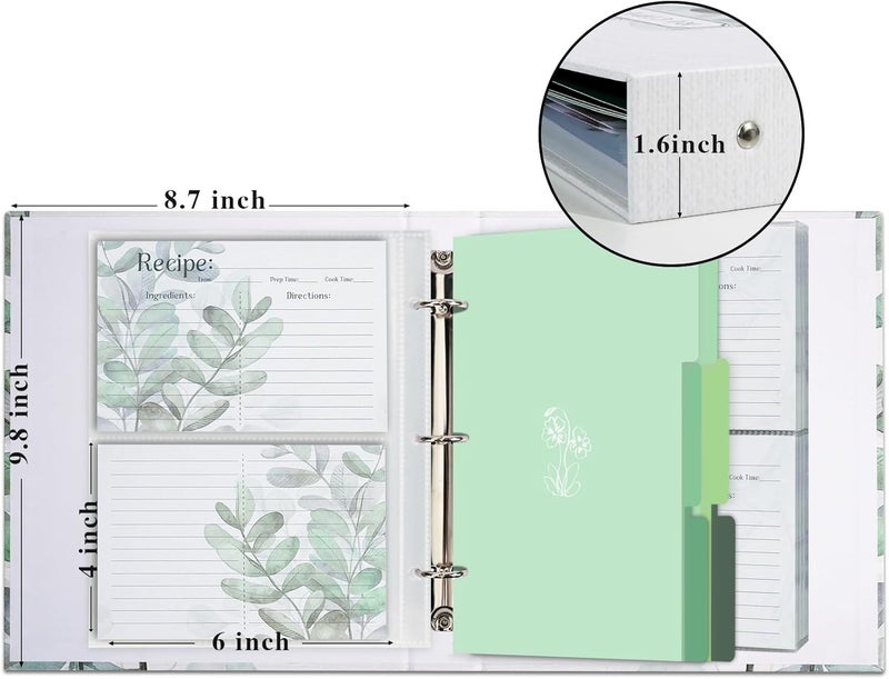 Hiwhy 3 Ring Binder, 8.5x9.5, Full Page Binder Set with 25 Pages, 50 Recipe Cards & 6 Dividers - Image 4