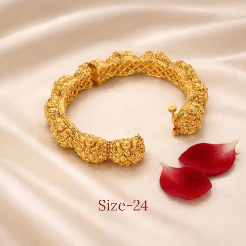 ACCESSHER Gold Plated Traditional and Ethnic Jewellery Inspired Antique Finish Screw Closure Statement Kada/Bangles/Festive Bangles Set of 2 for Women| Idel Gift for Karwachaucth (Design 2) - Image 5