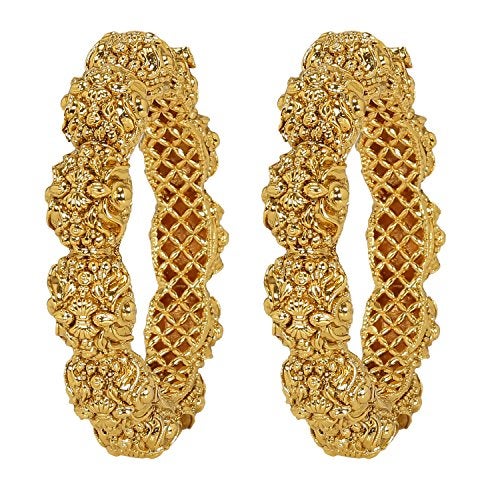 ACCESSHER Gold Plated Traditional and Ethnic Jewellery Inspired Antique Finish Screw Closure Statement Kada/Bangles/Festive Bangles Set of 2 for Women| Idel Gift for Karwachaucth (Design 2) - Image 1